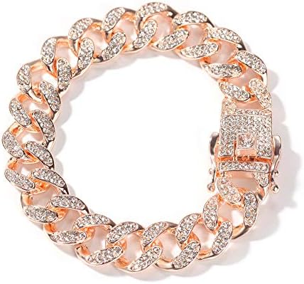 Wealthmao 13mm Cuban Link Chain for Mens Women Heavy Strong Necklaces Chains Iced Out Miami Curb Chain Bling Bling Hip Hop Necklace Chain Rose Gold Plated Rhinestone CZ Clasp Jewelry Choker Chain 8"