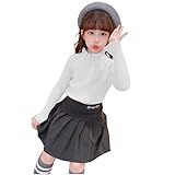 [BE DAYS] ハイネック長袖Tシャツ ニット フリル セーター カットソー インナー トップス ガールズ キッズ 子供服 ホワイト 白 140cm