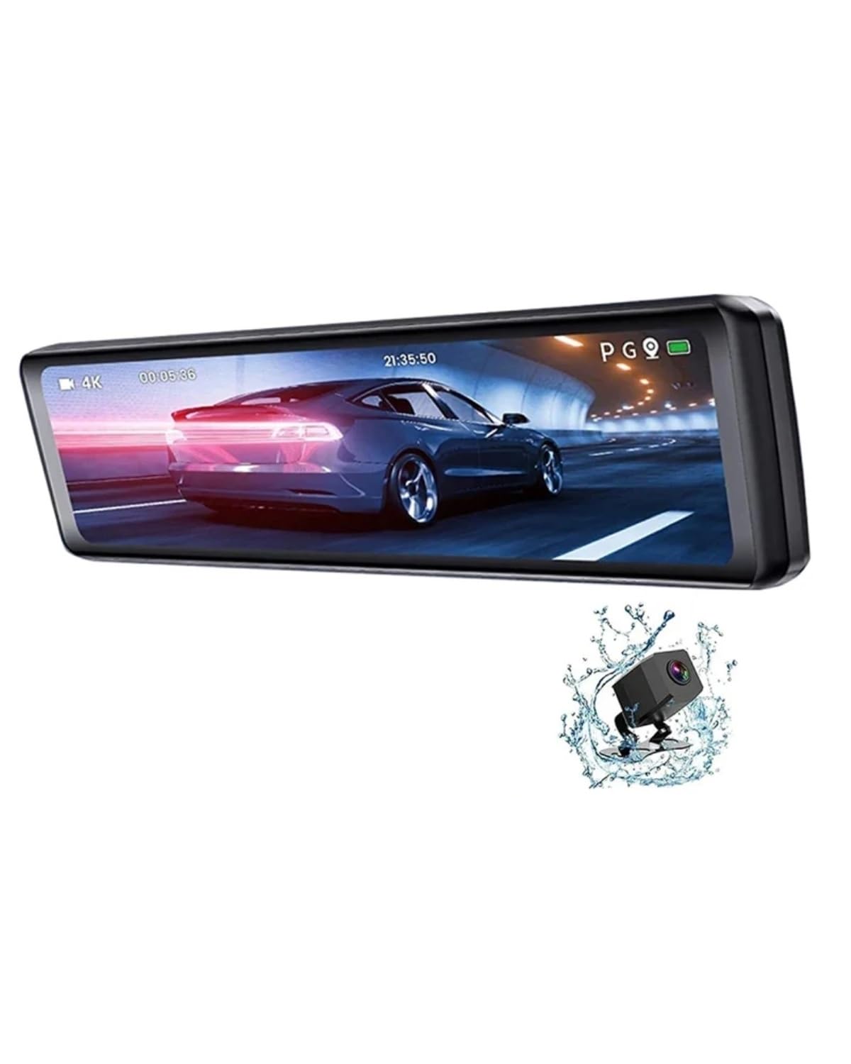Dashcam Cámara De Salpicadero para Coche 11,26" 4K 2160P GPS WiFi DVR Espejo Retrovisor Doble Lente Pantalla IPS Grabadora Conducción En Directo Cámara Coche(4K-1080P-6M-BL 32G)