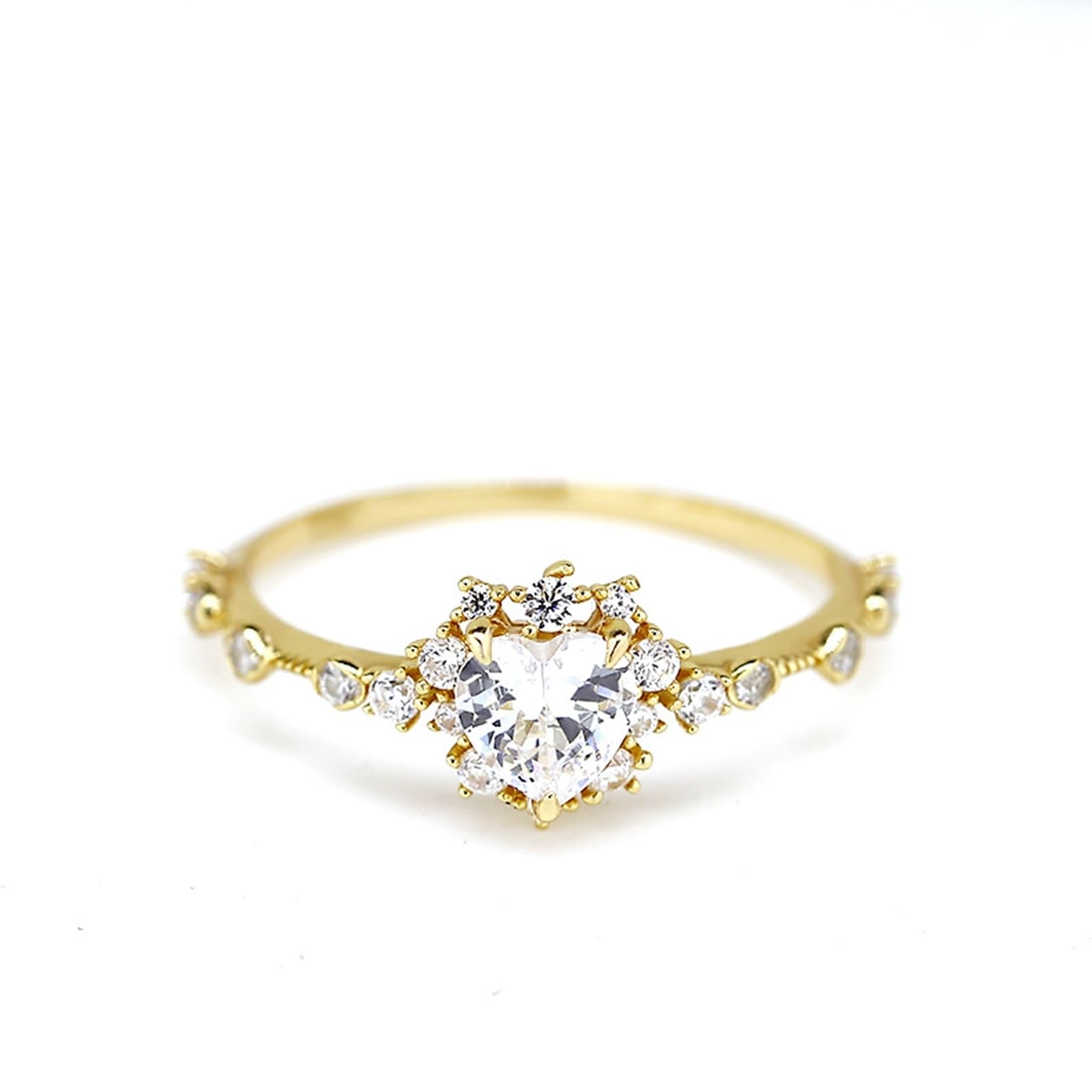 Bague en or 375/585/750 avec cœur Moissanite en forme de cœur