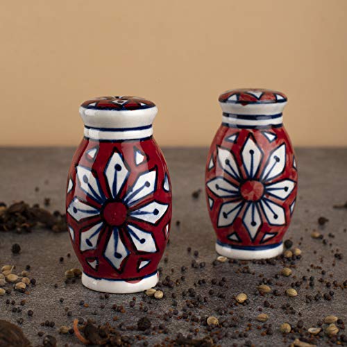 Image of HS HINDUSTANI SAUDAGAR Red Flower Salt and Pepper Ceramic Salt Shaker Set of 2(50ml Each) Spice Container & Sprinkler for Dinning Table Kitchen Office &cafe Ideal for Home Daily use and Gifting.