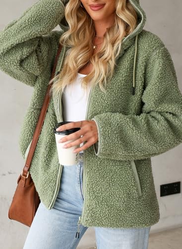 EVALESS Womens Fleece Jacket Long Sleeve Zip Up Sherpa Coats 2025 Fall Winter Trendy Fuzzy Hooded Jackets with Pockets - Image 4