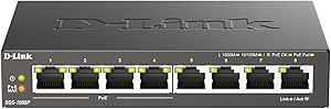 D-Link DGS-1008P Switch 8 Porte 10/100/1000 Gigabit, Power Over Ethernet, No Alimentazione Aggiuntiva, nero