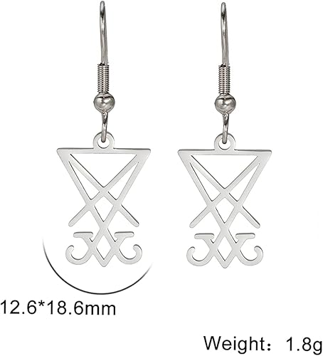 Miniatura 6 de Lucifer - Pendientes colgantes de acero inoxidable con símbolo satánico, aretes vintage de Leviatán, joyería de la iglesia wiccana, joyería