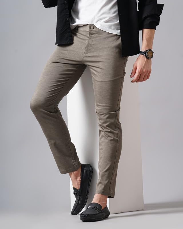 Image of British Club 98% Cotton, 2% Elastane Men's Slim Fit Low-Rise Chinos | Modern Design | Stretch Fabric for Comfort | Versatile for Casual and Semi-Formal Occasions | Durable Brown