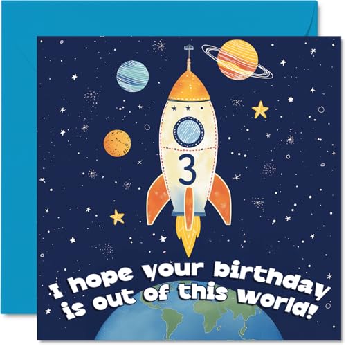Carte 3e anniversaire enfants - Lancement fusée