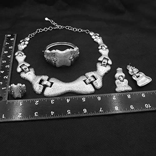 Juego de joyas plateadas con collar y pulsera para mujer 6