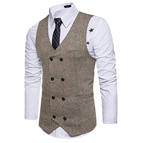 Lu's Chic Men's Double Breasted Waistcoat Fitted Sleeveless Suit Vest Cotton Business Formal Top2
