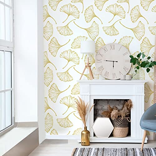 CiCiwind 17.3In×393.7In White and Gold Wallpaper Removable Self Adhesive Wall Paper Modern Gold Ginkgo Leaves Contact Paper Decoral Walls for Bedroom Bathroom Vinyl Film CiCiwind 17.3In×393.7In White and Gold Wallpaper Removable Self Adhesive Wall Paper Modern Gold Ginkgo Leaves Contact Paper Decoral Walls for Bedroom Bathroom Vinyl Film