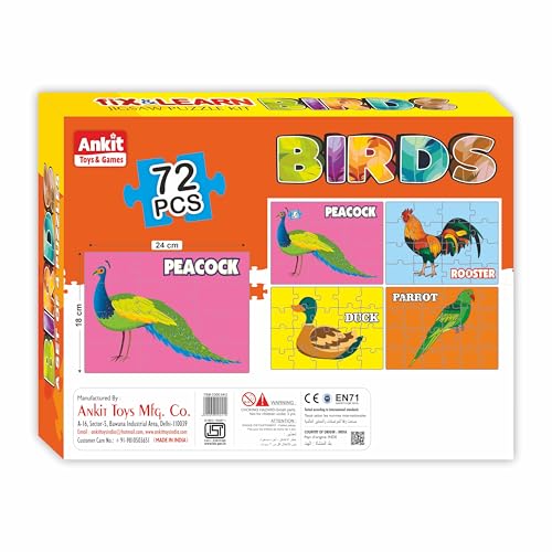 Image of Ankit Toys & Games Fix 'n' Learn Birds Jigsaw Puzzle for Kids | Educational and Learning Toy for Kids Age 3 and Above | Boost Memory Skills | 72 Pieces Birds Puzzles (Set of 4 Puzzles in a Box)