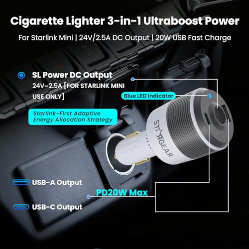 Image of Starlink Mini Car Adapter, 3-in-1 Car Charger for Starlink Mini,12V to 24V DC Step Up Converter with Dual USB Ports, Cigarette Lighter Adapter for Starlink Mini Power Supply,Ideal for RV,Boat
