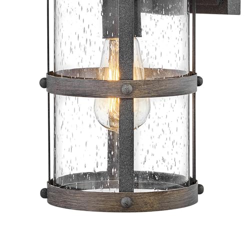 Hinkley Lakehouse 2680DZ Small Outdoor Wall Lantern - Coastal Style, Nautical Touches, Clear Seedy Glass - Aged Zinc + Driftwood Accents - Image 4