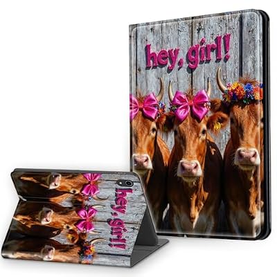 Gmeyutqy for iPad mini 7 (A17 Pro) Generation Case 2024, iPad mini 6 Case 2021 8.3-inch, PU Leather Multi-Angle Stand, Auto Sleep Wake, Hey Girl Cow Protective Cover