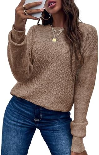 Womens Sweaters Casual Long Sleeve Crewneck Ribbed Knit Pullover Sweater Tops Fall Fashion Outfits Clothes 2025