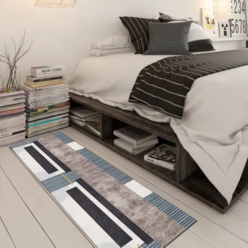 Alfombra de pasillo de cocina larga gris marrón patchwork de 80x300 cm 3