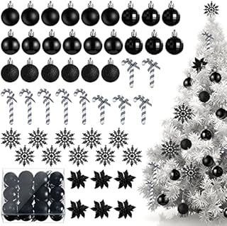50 Pcs Christmas Tree Decorations Small Christmas Baubles Artificial Black Glitter Snowflake Hanging Decorations Poinsettia Flowers Glitter Candy Cane Ornaments for Xmas Tree Topper Outdoor Home Decor