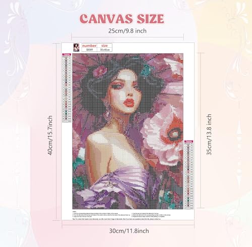 Image of QENSPE Diamond Painting Art Kits for Adults, DIY Pink Flowers Full Drill Diamond Art Kit for Beginners, 5D Beautiful Woman Round Diamond Dots Paintings Gem Art Crafts Home Wall Decor Gifts 30x40cm