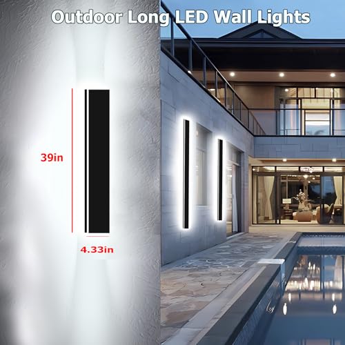 Modern Outdoor Lights Fixture 2pc 39in,4.33in Wide Dimmable Long Exterior Light,Outside LED Wall Sconce IP65 Waterproof,Black LED Outdoor Entrance Lighting for Garage/Porch/Front Door