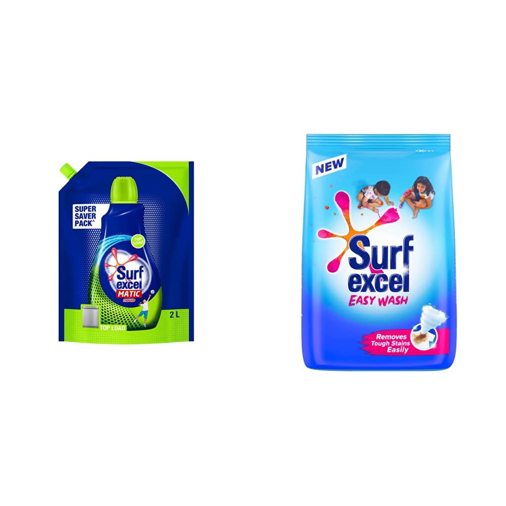 Surf Excel Matic Top Load Liquid Detergent 2 L Refill, Designed For Tough Stain Removal on Laundry in Washing Machines - Super Saver Offer Pack & Surf Excel Easy Wash Detergent Powder, 500 g