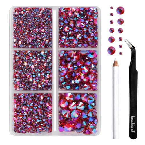 Image of BEADSLAND Hotfix Rhinestones, 4000 PCS Rhinestones for Clothes Crafts Mixed 6 Sizes with Wax Pencil and Tweezers Kit, SS6-SS30, Hyacinth AB