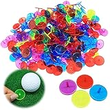 VEASAERS Golf Ball Markers Bulk 100 Pcs Position Marker Multicolor Transparent Plastic 25mm Flat Round Golf Mark Accessories (100 Pcs-Transparent Multicolor)