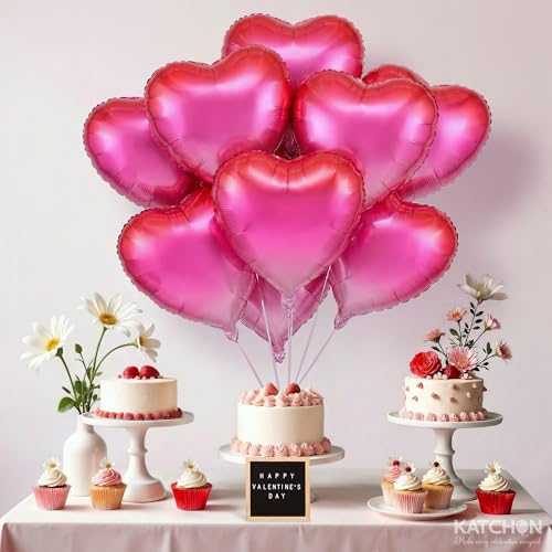 Image of KatchOn, Pride Decorations Balloons Set Pack Of 8, Pink Heart Shaped Balloons, 18 Inch, Heart Foil Balloons, Pink Heart Balloons for Pride Month Decorations and Anniversary