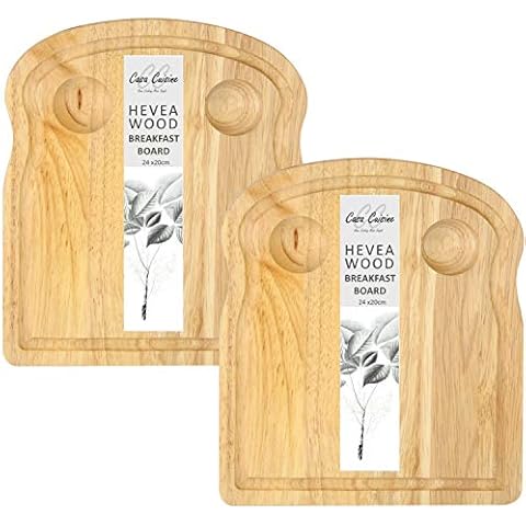 Casa Cuisine™ Set of 2 x Toast Shaped Breakfast Boards 24 x 20cm, Hevea Wood (Rubberwood) Cover