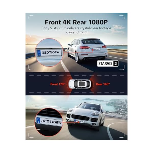 REDTIGER 4K Dash Cam Front and Rear, STARVIS 2 Sensor, Touch Screen 3.18", 128GB Card Included, Voice Control, 5.8GHz WiFi Car Dash Camera, GPS, Night Vision, Emergency Lock, Parking Mode (F7N Touch) - Image 3