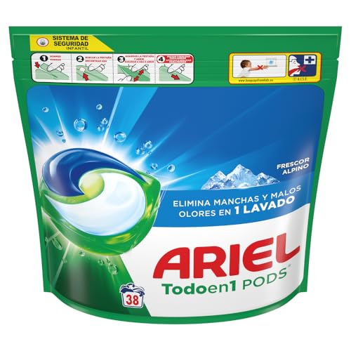 Ariel PODs Todo en 1, Detergente Líquido En Cápsulas Frescor De Los Alpes Cápsulas, 38 Lavados