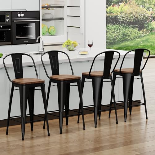 Yongqiang-Barstools-Set-of-4-Counter-Height-Bar-Stools-for-Kitchen-Island-Farmhouse-Metal-High-Back-Bar-Chairs-Wooden-Seat-24-Matte-Black Yongqiang Barstools Set of 4 Counter Height Bar Stools for Kitchen Island Farmhouse Metal High Back Bar Chairs Wooden Seat 24 Matte Black