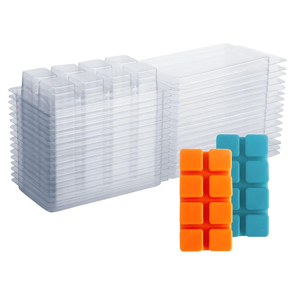Elantoexis Wax Melt Containers-8 Cavity Clear Empty Plastic Wax Melt Molds-25 Packs Cubes Clamshells For Tarts Wax Melts