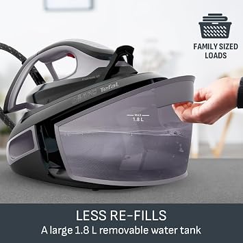 Tefal, Express Vision, Steam Generator Iron, 1.8L Water Tank, 7 Bar, 130 g/min Continuous steam & 500 g/min steam Boost, 2 min Heat-up, Black and Grey, SV8153G0