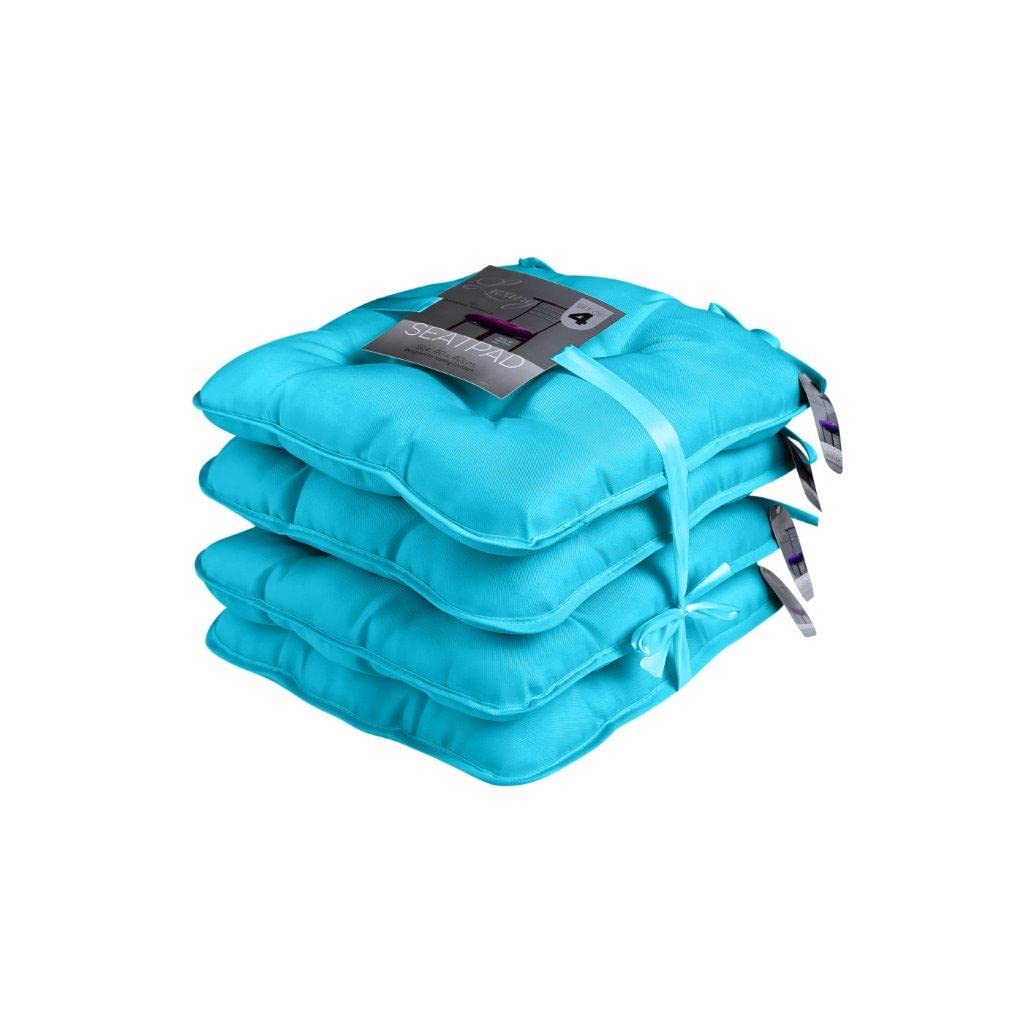 Luxury Chair Cushion With Ties Pack of 4 Non Slip Square Comfortable Foam Filling Breathable Pillow Adjustable Seat Pads, Durable For Dinning Chairs, Office & Patio - 16"x16" (Teal)
