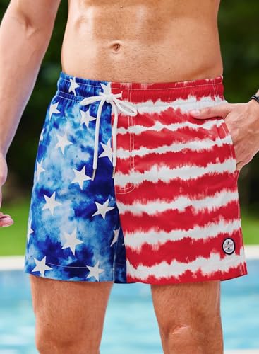 Image of Men's 5'' Swim Trunks with Compression Liner Graphic Beach Dry Fit Lightweight Bathing Shorts (S-XXL)