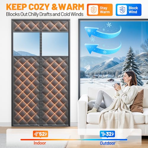 Magnetic Insulated Door Curtain Fits 36"x82" Doors - Thermal Door Cover for Winter with Clear Window, Window Insulation Kit & Doors Draft Stopper to Keep Cold Air Out for Front Doorway Home - Black - image 2