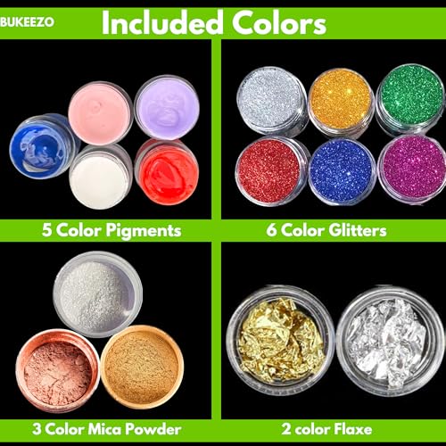 Image of Bukeezo Resin art kit with moulds-epoxy resin art kit-200 Gm, keychain earring jewellery ring Coaster Alphabet and Feather Bookmark making materials kit with Mica, Glitters, Pigments and Flakes all things (WITH FOUR MOULD)