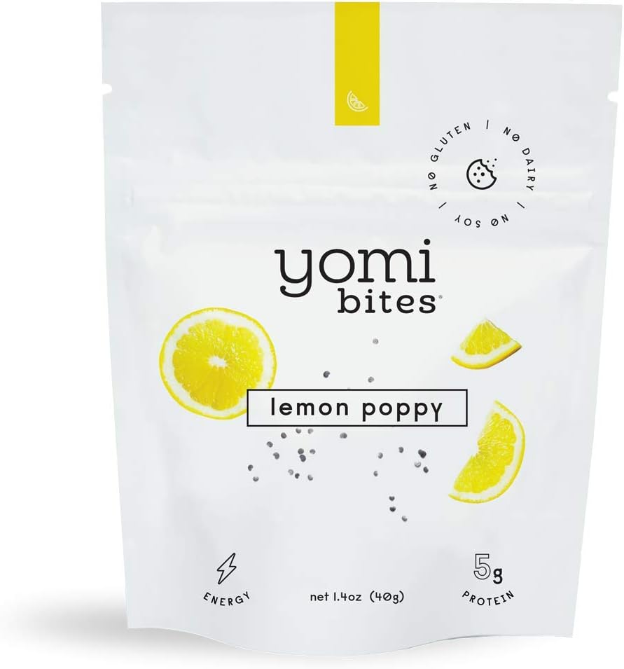 Lemon Poppy Yomi Bites - 5g. Protein, Gluten Free, Dairy Free, Soy Free, No Sugar Added, Pack of 10