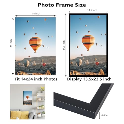Image of JCJMY 14x24 Picture Frame Black for Poster Photo Picture, Horizontal and Vertical Formats for Wall Hanging, 14 x 24 Wall Gallery Poster Photo Frame for 14 by 24 Photos Posters, Black