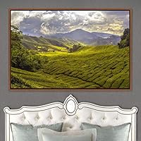 Framed Canvas Wall Art Greenlands Aerial Dark Farmhouse/Country Green Nature Photography Realism Relax/Calm - 16x24 inches