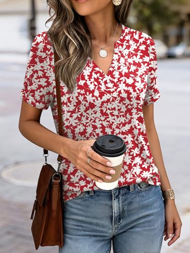 Image of ANRABESS Womens Short Sleeve V Neck Tops Summer Casual T-Shirts Blouses 2026 Spring Trendy Beach Vacation Clothes