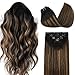 DOORES Human Hair Extensions Clip in Balayage Natural Black to Chestnut Brown 14 Inch 7pcs 120g Clip in Remy Hair Extensions Natural Human Hair Extensions Thick Straight