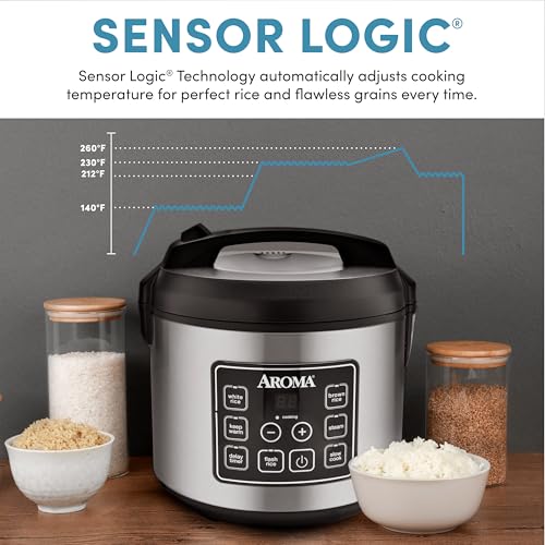 Image of Aroma Housewares 20 Cup Cooked (10 cup uncooked) Digital Rice Cooker, Slow Cooker, Food Steamer, SS Exterior (ARC-150SB),Black
