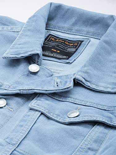Image of The Indian Garage Co Men Blue Slim Fit Solid Denim Trucker Jacket