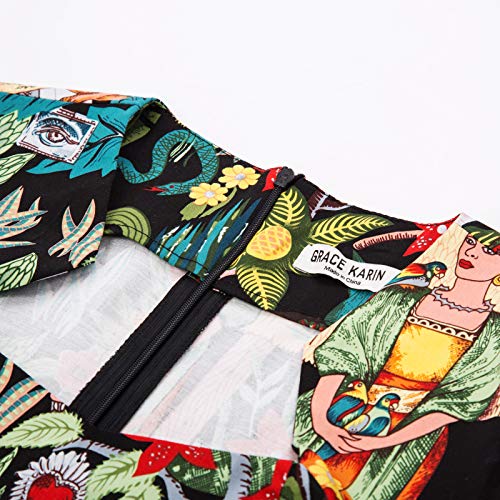 Women's 50S Vintage Printed Leaves Pencil Dress Cap Sleeve Wiggle Dress Small #TOP3