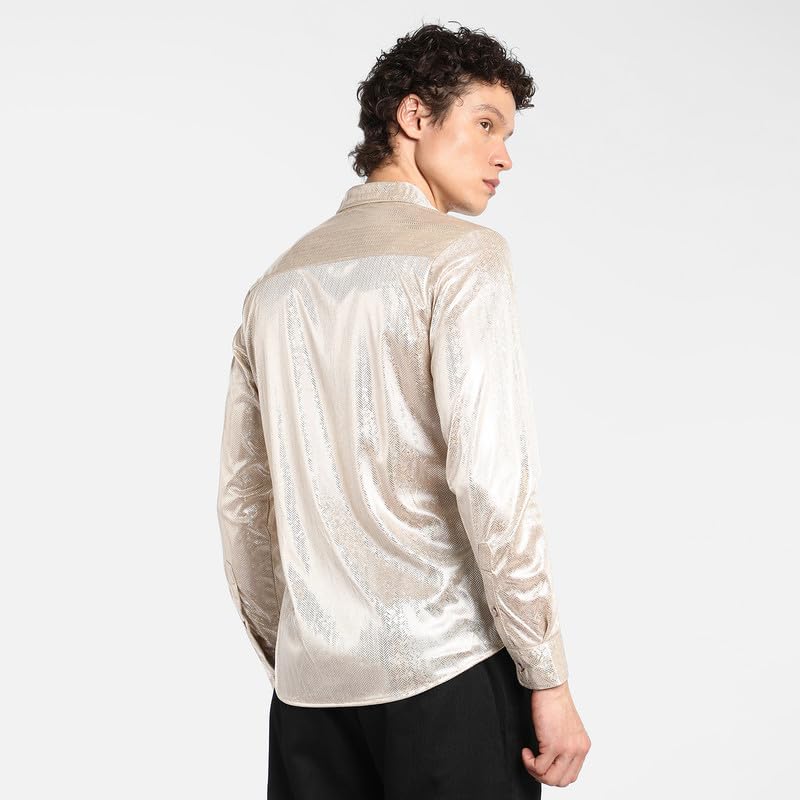 Image of CAHOOT Men's Polycotton Abstract-Textu Shirt |Casual-Wear | Spread Collar | Long Sleeve | Button Closure | Shirt Crafted with Comfort Fit for Everyday Wear