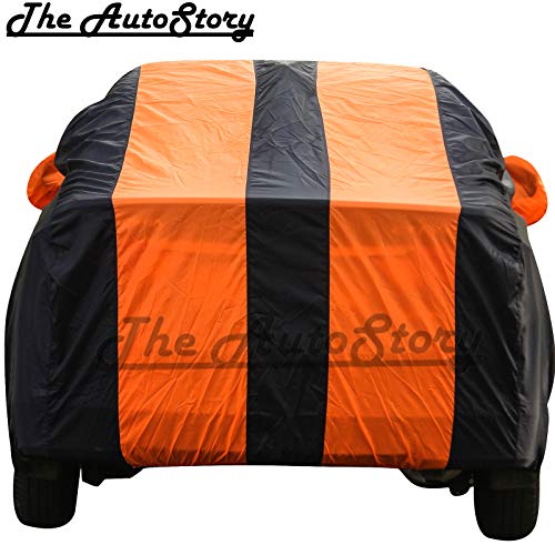 Image of 190 Taffeta Water Resistant Car Body Cover Compatible with Maruti Van /Omni with Mirror Pockets (Orange /Navy Blue)