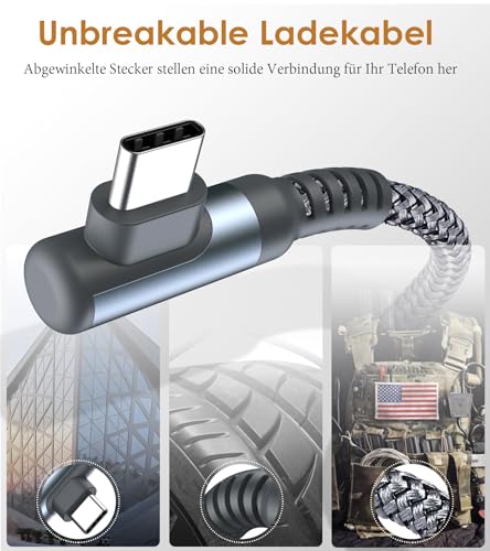 USB C Kabel 3.1A [2Stück 3M] Schnellladung,90 Grad Winkel Ladekabel USB C Nylon Type C kabel für i Phone 17 16 15 Pro Max… – Ansicht 3