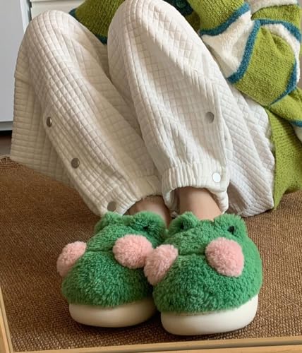 LELEBEAR Frog Slippers,Cartoon Frog Slippers,Cute Animal Slippers Frog House Slippers for Women Anti-slip Fluffy Frog Slides3