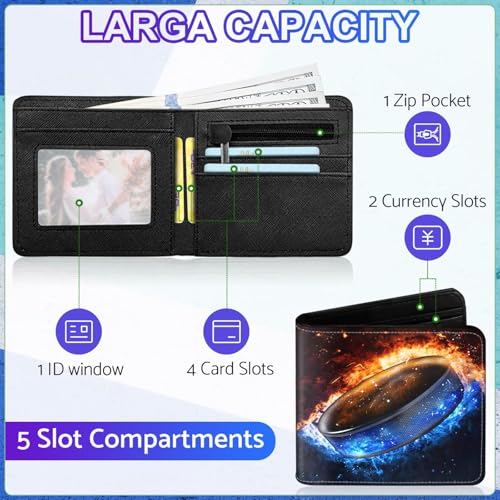 Image of Boys Wallet for Kids, Cool Kids Wallet for Boys Ages 8-10 9-12 11-15, Funny Ice Hockey Leather Bifold Rfid Blocking, Coin Pocket Id Window for Teen Men Youth Guys Birthday Christmas Gifts