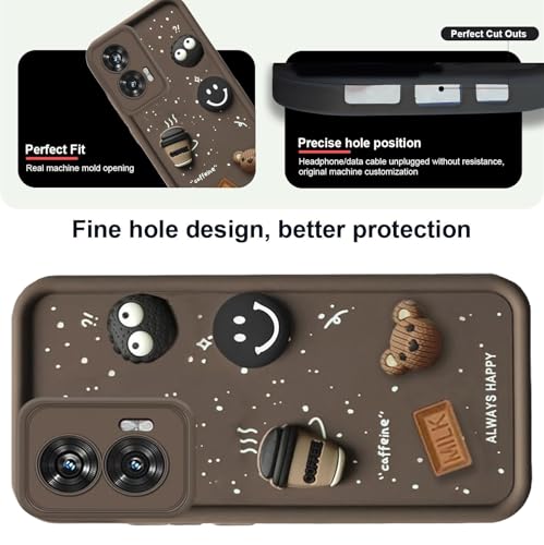 Image of GoldKart Back Case Cover Compatible for Motorola Edge 50 Fusion 5G | Cute Fun Cartoon 3D Ball Coffee Silicone Case | Full Body Protection Back Cover for Motorola Edge 50 Fusion 5G - Brown